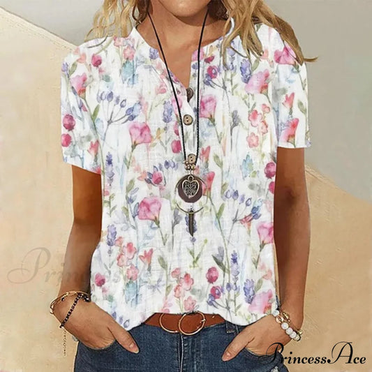 Casual Blouse Flowered With Design Blouses