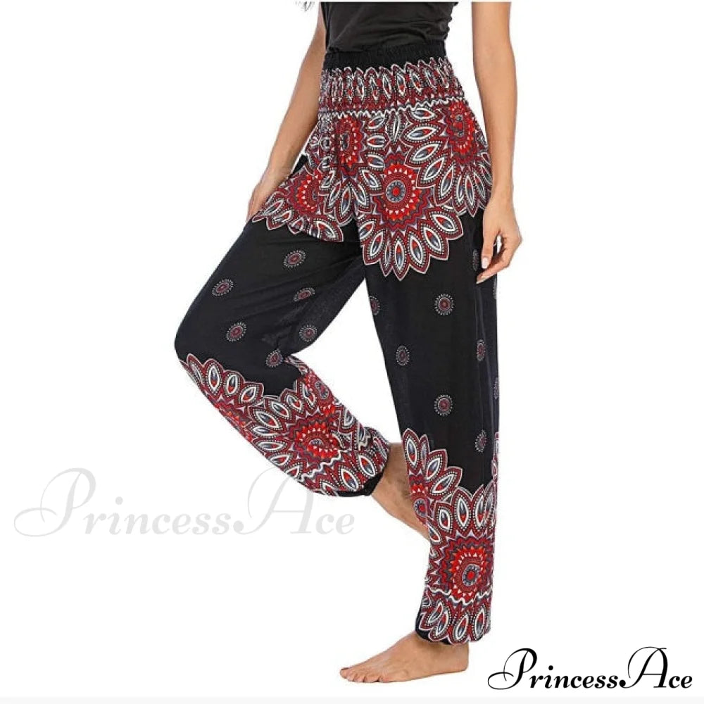 Casual Boho Vintage Wide Leg Pants Black / S