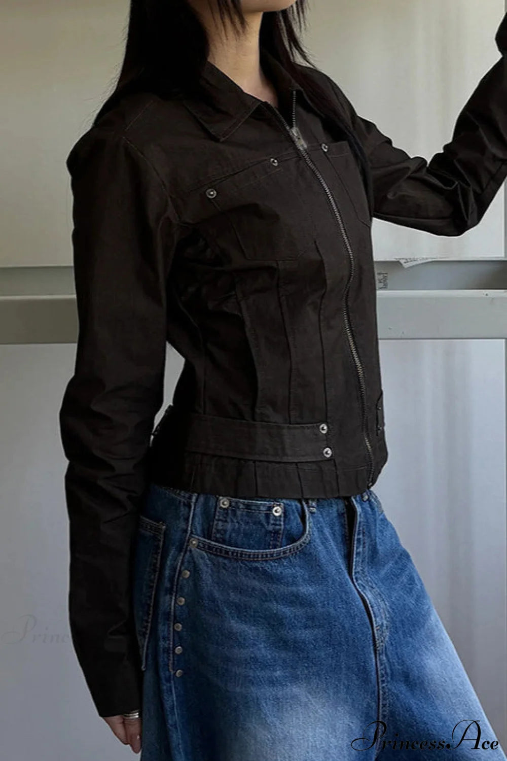 Casual Cargo Solid Lapel Zip Jacket