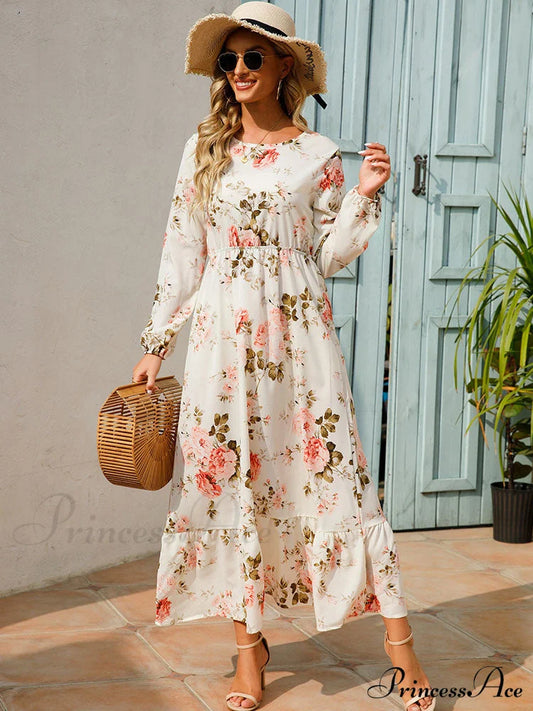 Casual Coastal Long Bohemian Flowered Dress S / Black Dresses