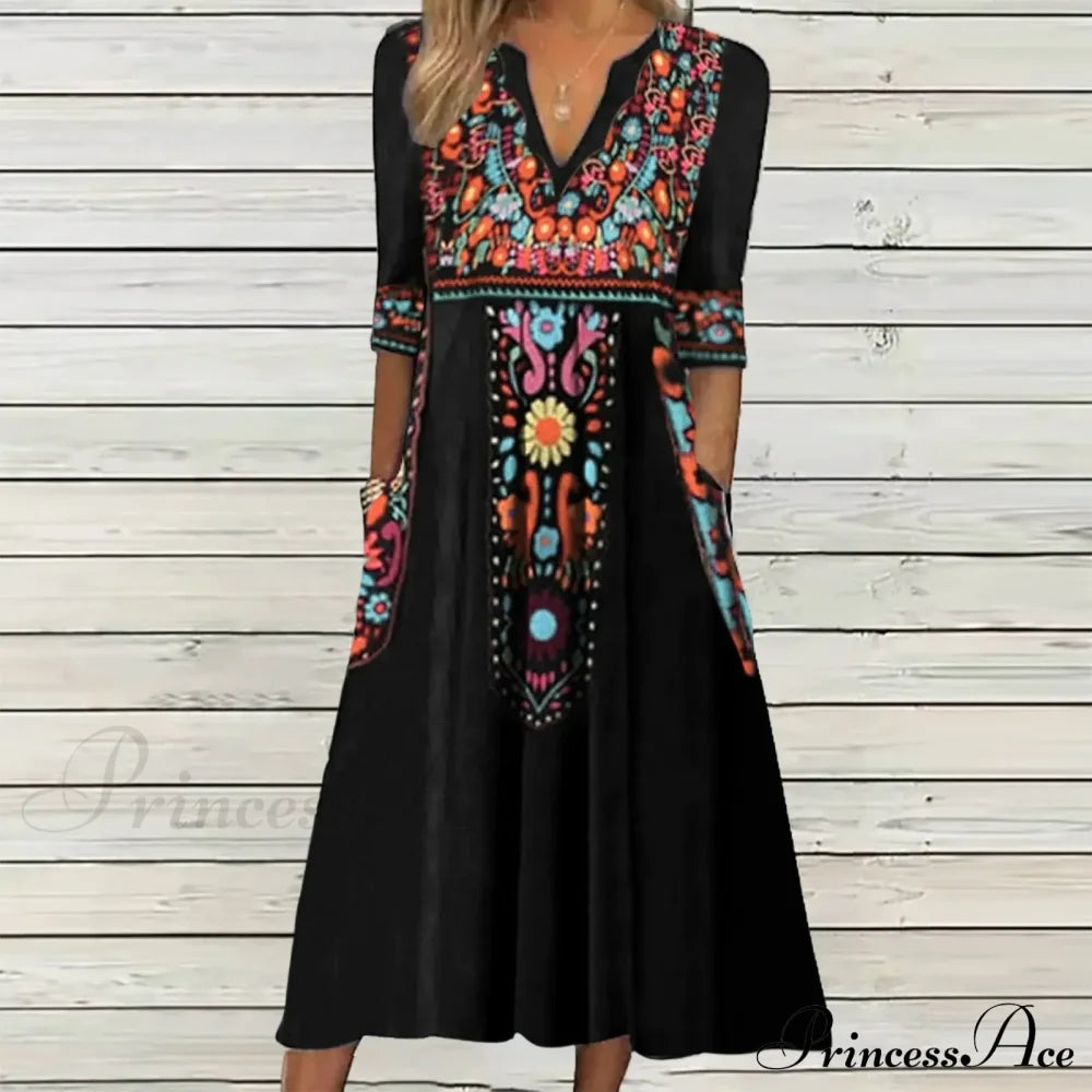 Casual Comfort Elegant Beach Summer Boho Dress Black / S