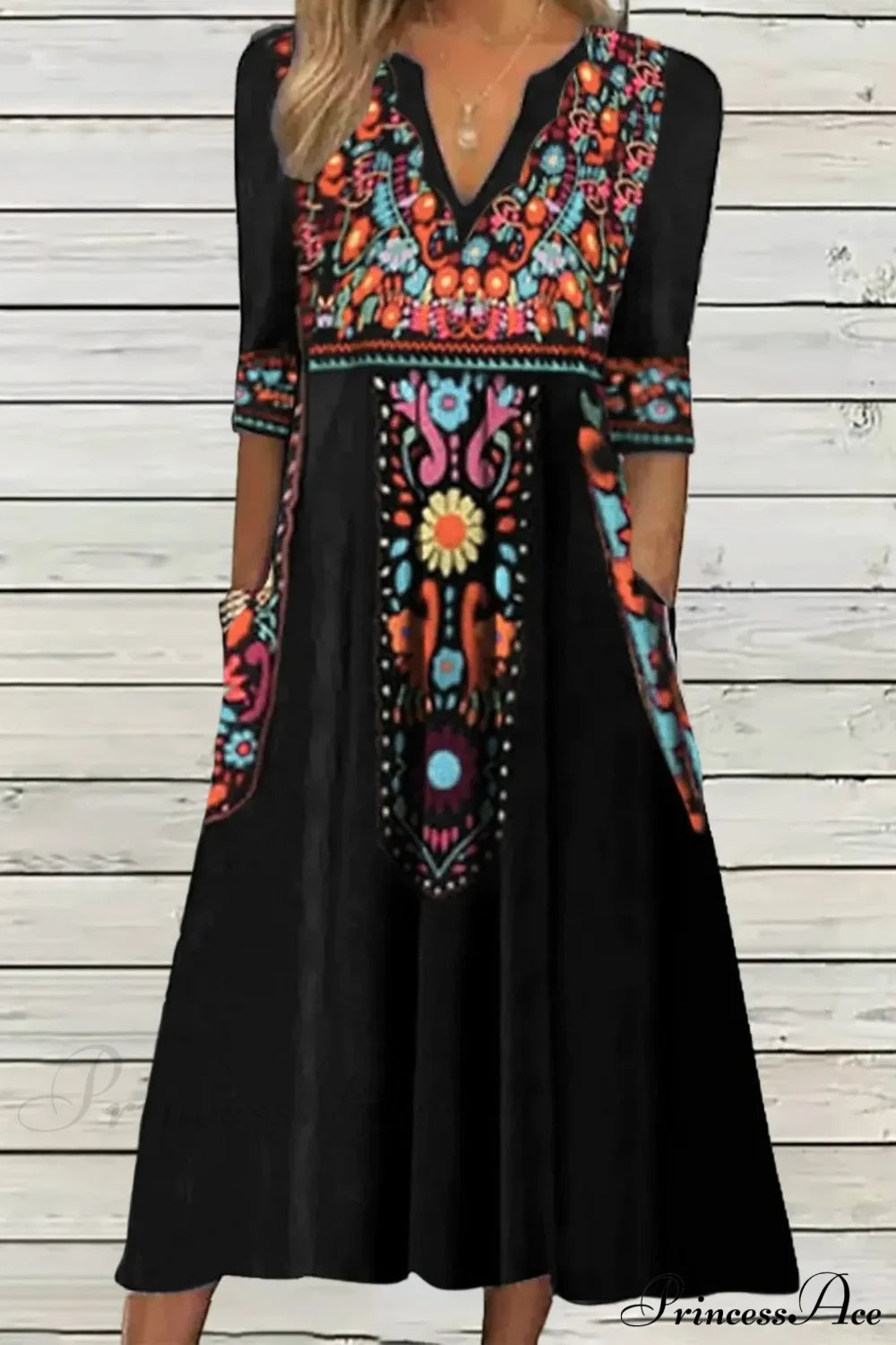 Casual Comfort Elegant Beach Summer Boho Dress Black / S