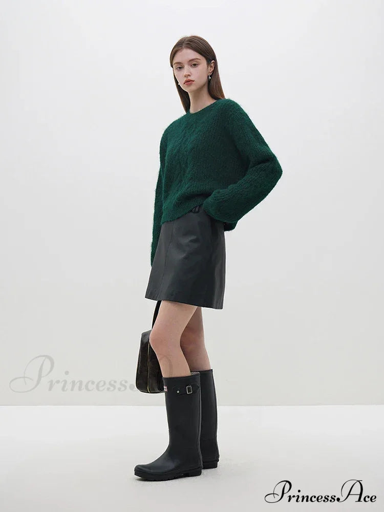 Casual Comfortable Round Neck Red Knitted Christmas Sweater For Women Dark Green / S Sweaters-L