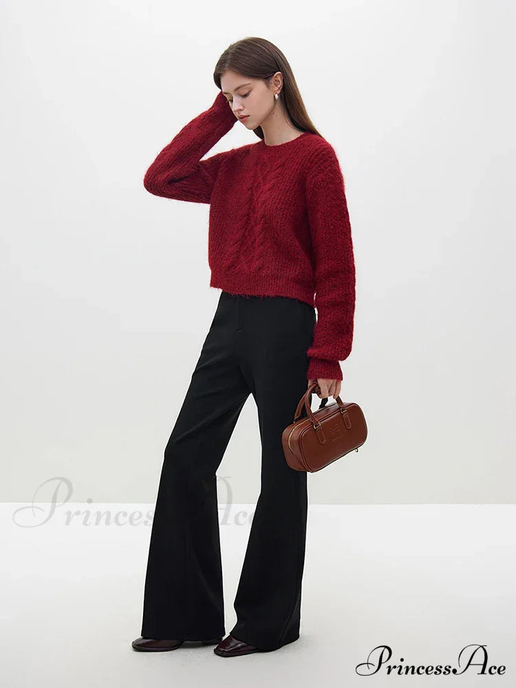 Casual Comfortable Round Neck Red Knitted Christmas Sweater For Women / S Sweaters-L