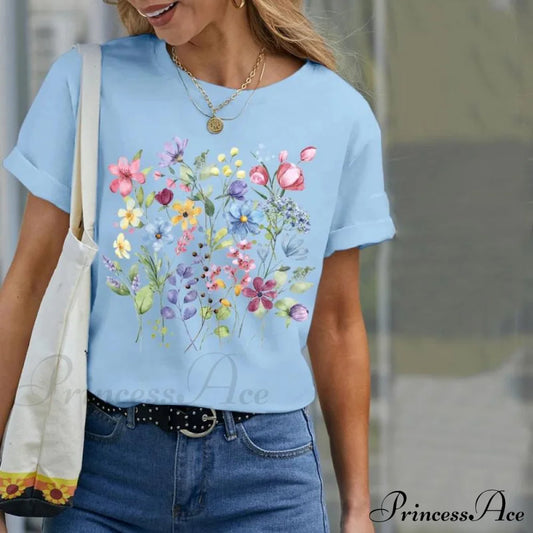 Casual Design Flowered T-Shirt Blouses