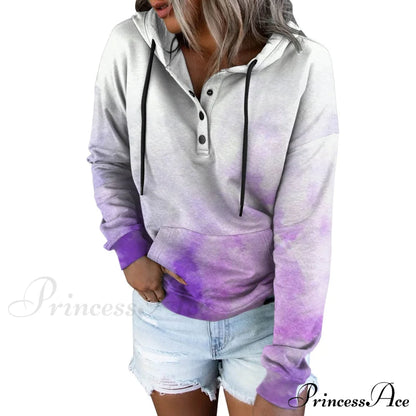 Casual Drawstring Button Sequins Printed Hooded Sweatshirts & Hoodies-L