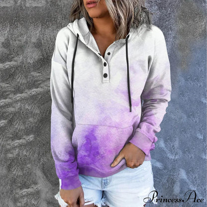 Casual Drawstring Button Sequins Printed Hooded Sweatshirts & Hoodies-L