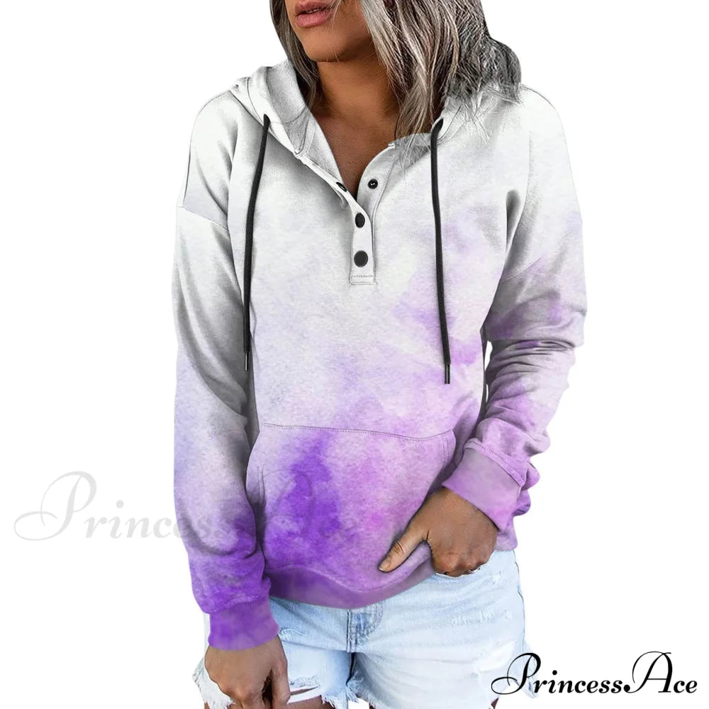 Casual Drawstring Button Sequins Printed Hooded Sweatshirts & Hoodies-L