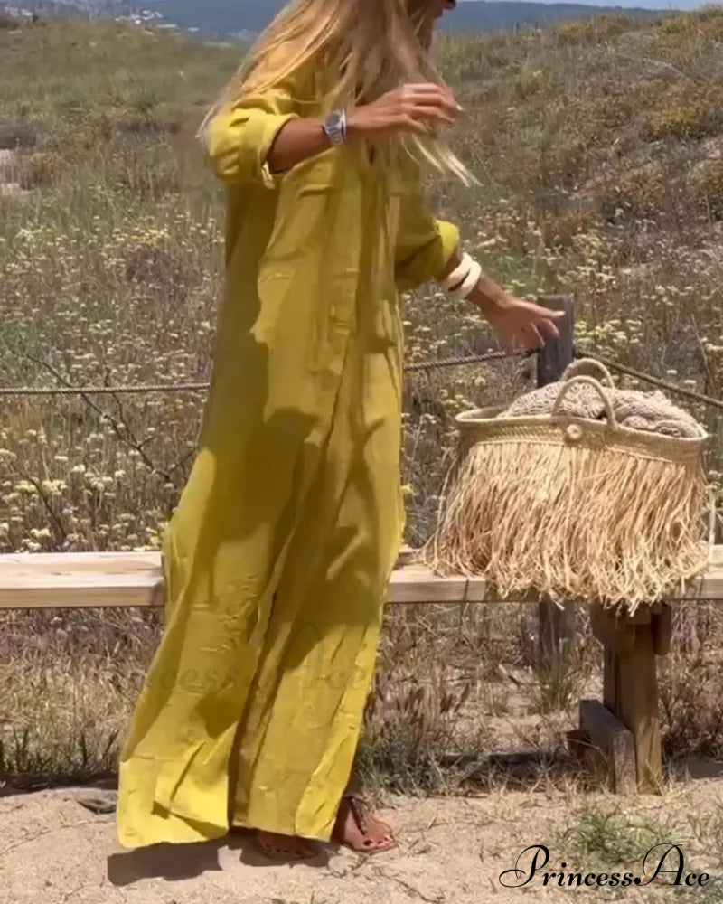 Casual Dress With Slit - Solid Color Dresses