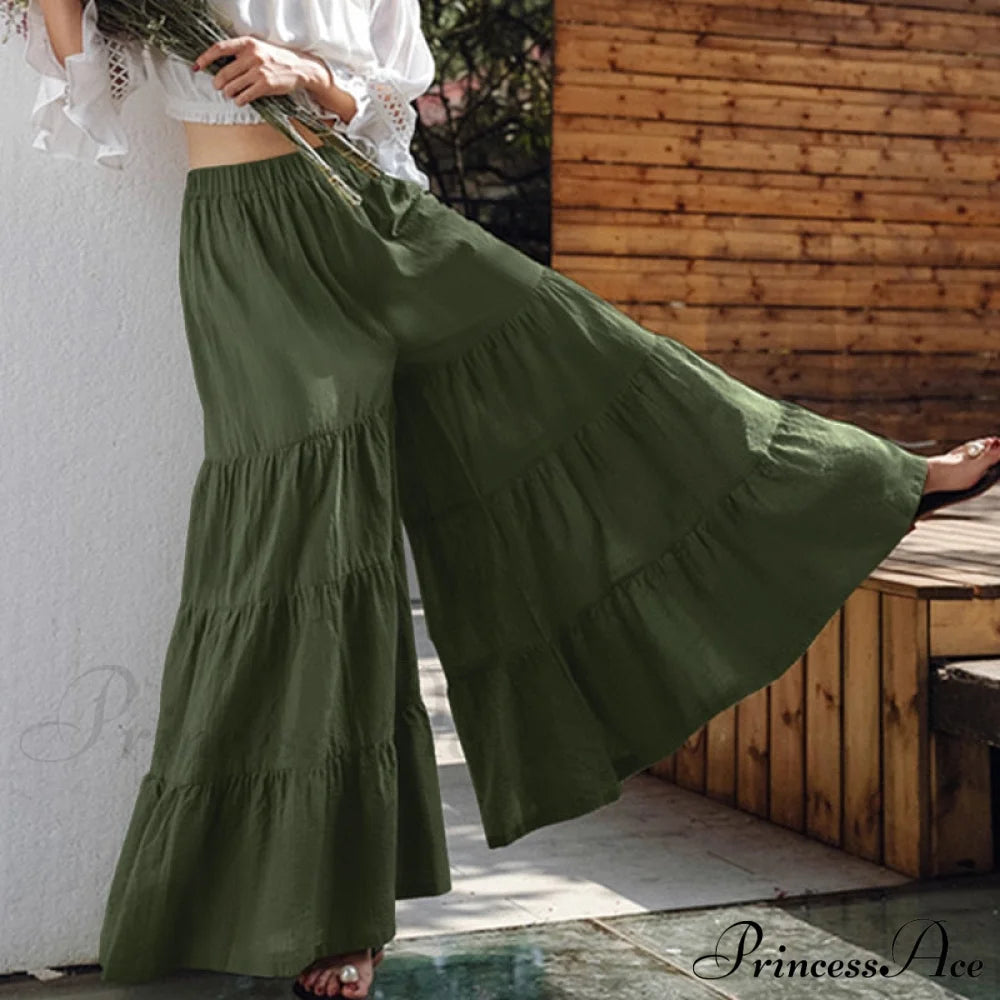 Casual Elastic Waist Long Solid Pants