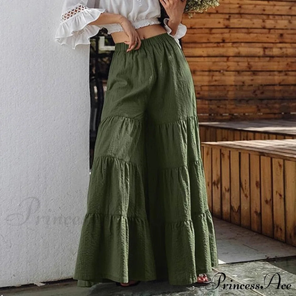 Casual Elastic Waist Long Solid Pants Army Green / S