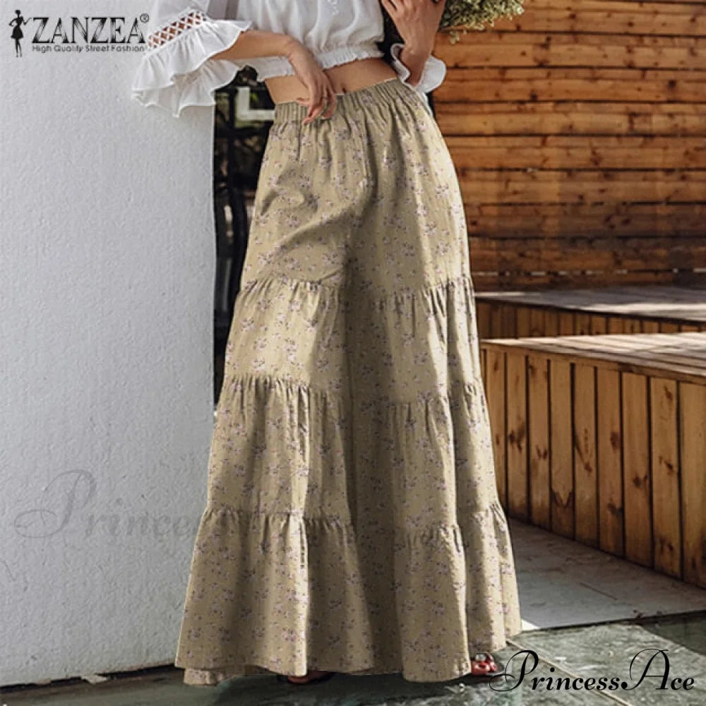 Casual Elastic Waist Long Solid Pants Beige / S