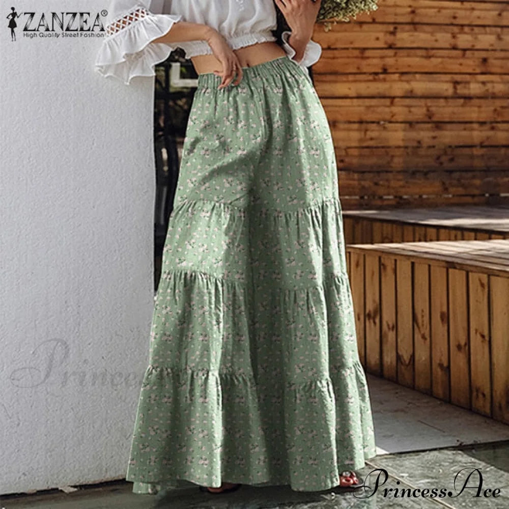 Casual Elastic Waist Long Solid Pants Green / S