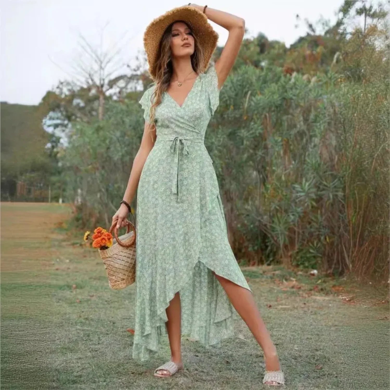 Casual Fitted Floral Print Dress oldfloraldress-250126