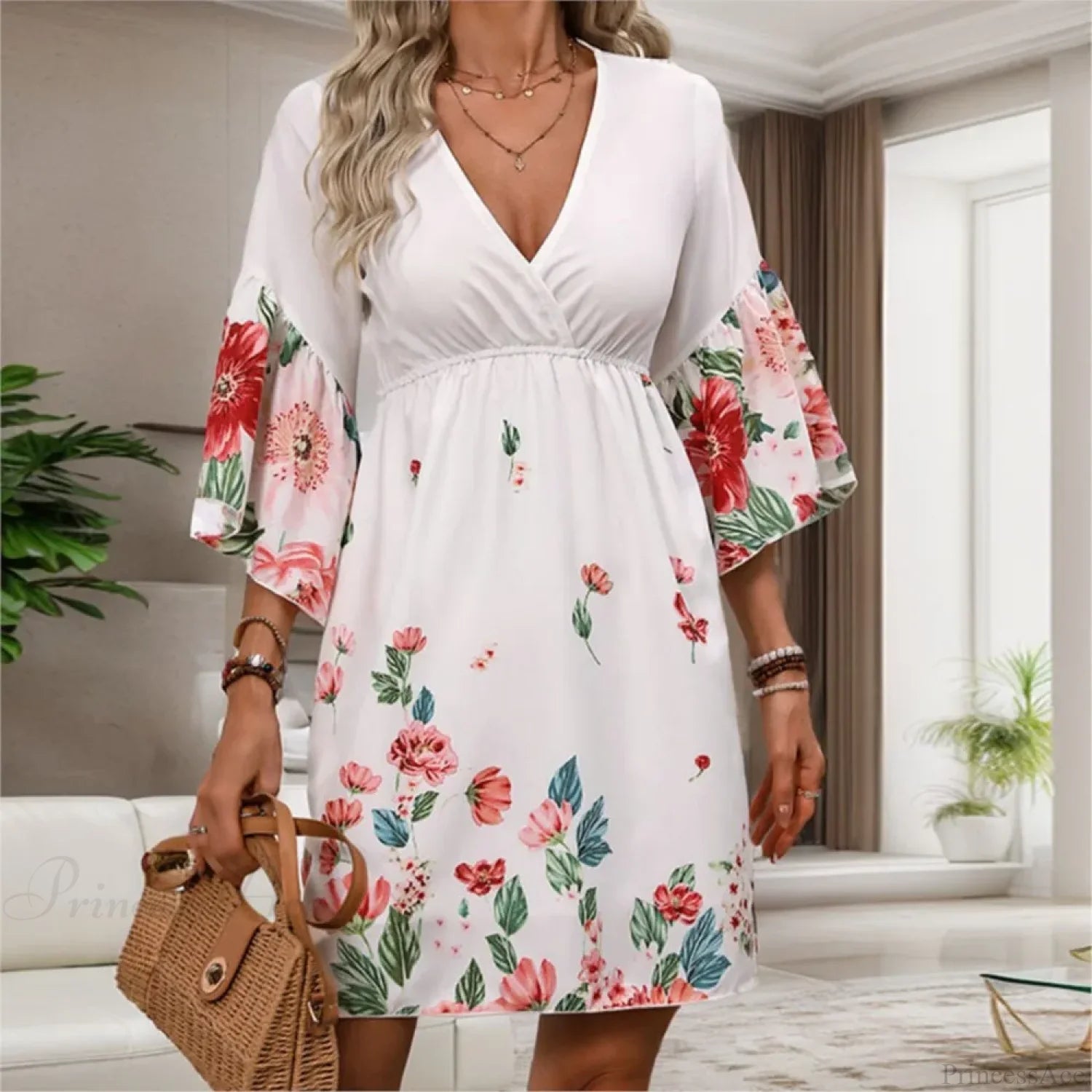 Casual Floral Printed Half Sleeve Floral Dress oldfloraldress-250126