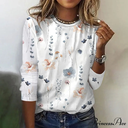 Casual Flowered Design T-Shirt Blouses