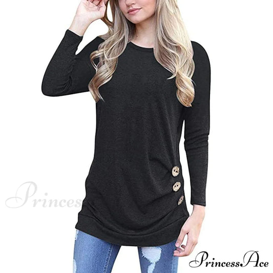 Women's Casual Long Sleeve Tunic Tops Black __stock:200 clothes Low stock refund_fee:800 tops