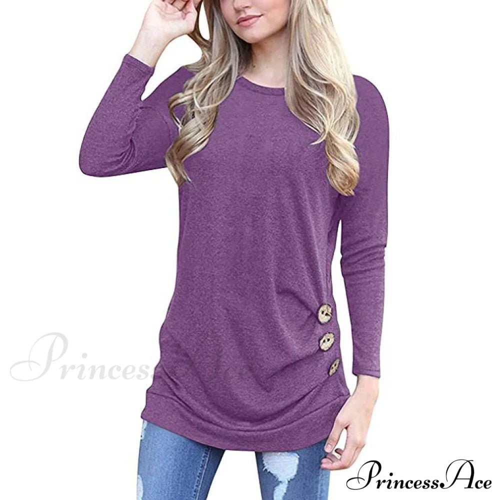 Women's Casual Long Sleeve Tunic Tops Purple __stock:200 clothes Low stock refund_fee:800 tops