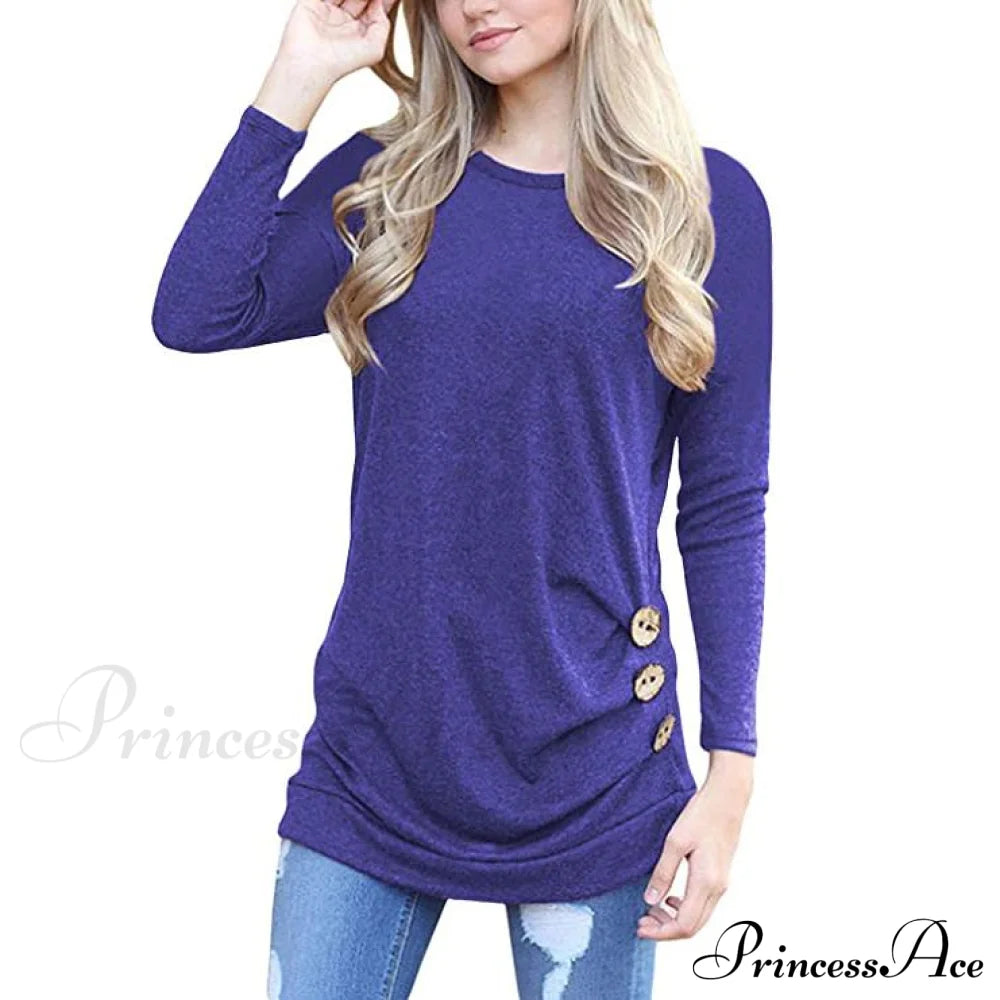 Women's Casual Long Sleeve Tunic Tops Royal Blue __stock:200 clothes Low stock refund_fee:800 tops