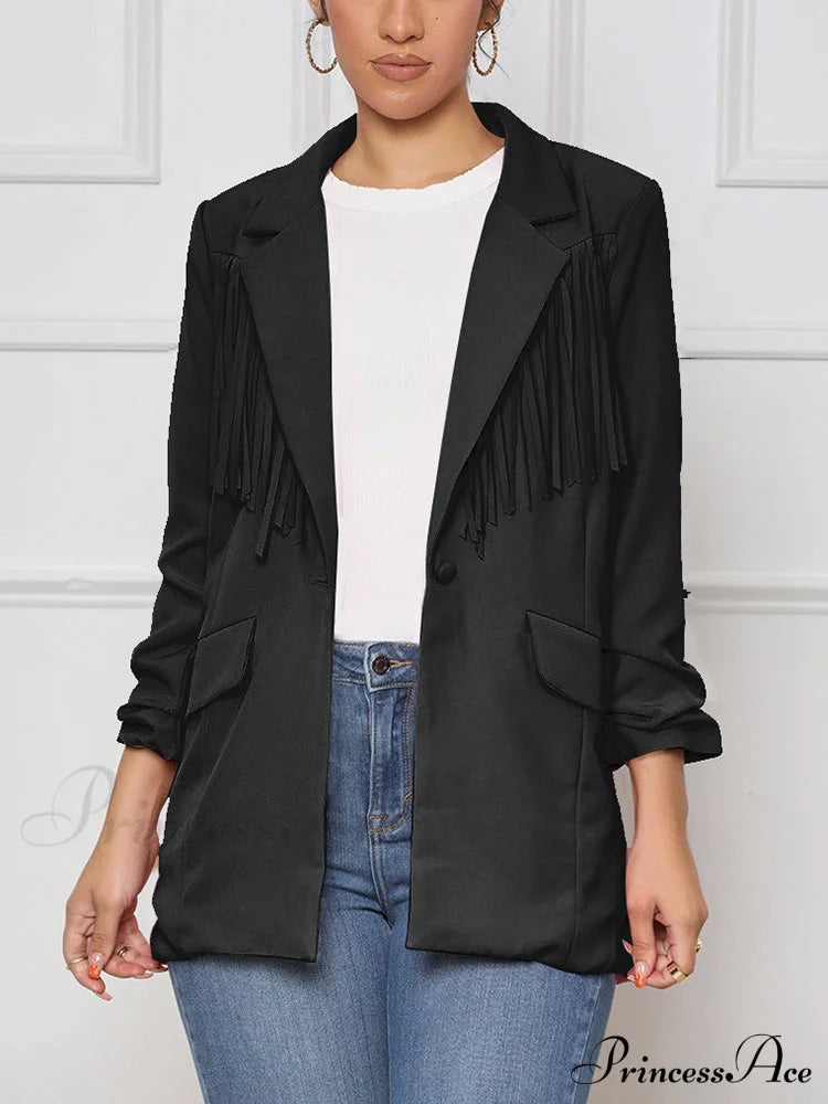 Casual Fringe Graceful Maxi Dress Black / M Coats & Jackets