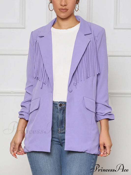 Casual Fringe Graceful Maxi Dress Purple / M Coats & Jackets