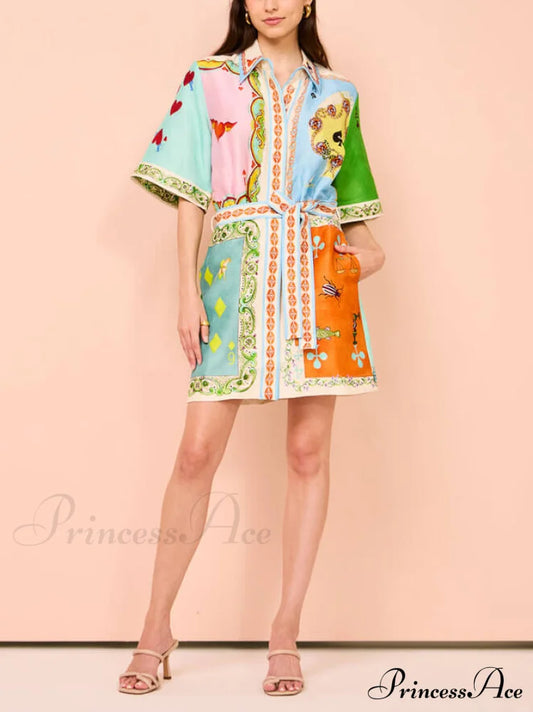 Casual Fun Printed Charming Shirt Cardigan Short Dress Dresses