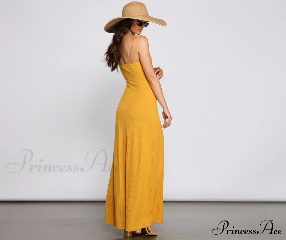 Casual Glam Ribbed Charming Knit Maxi Dress Casual Dresses