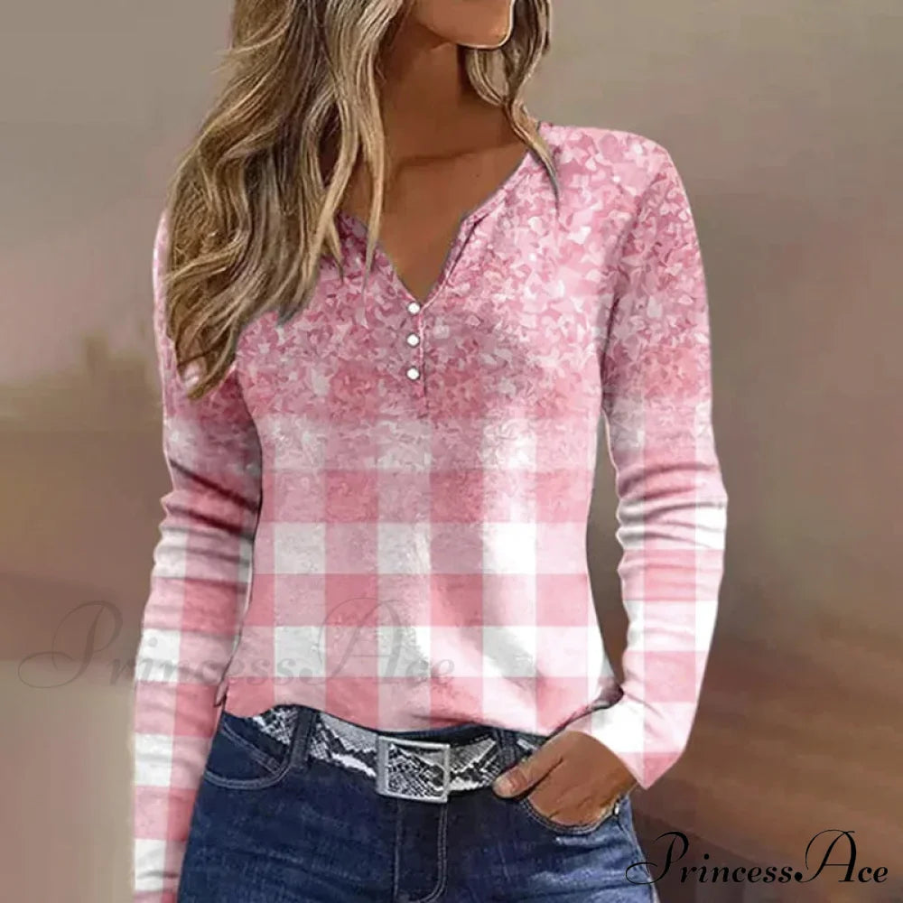 Casual Gradient Plaid Blouse Blouses