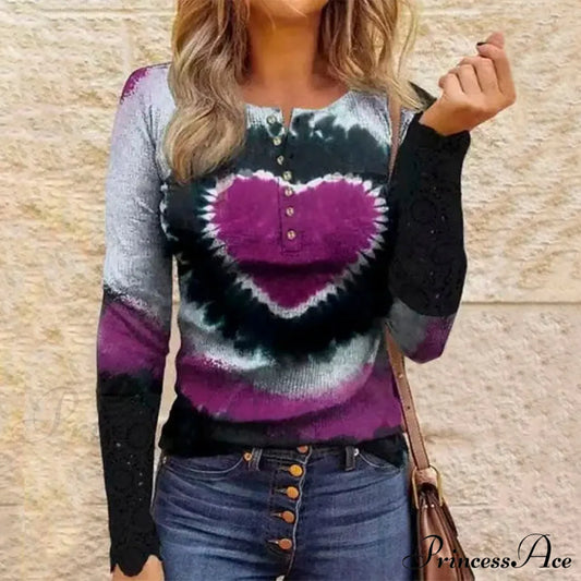 Casual Heart Blouse With Print Blouses