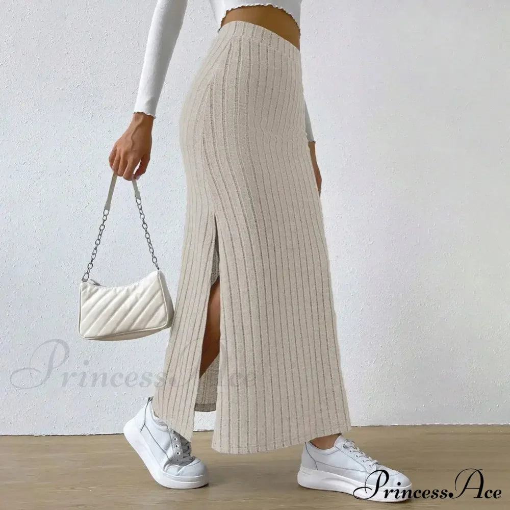 Casual High Waist Sexy Knitted Elegant Solid Long Autumn Winter Fashionable Skirt