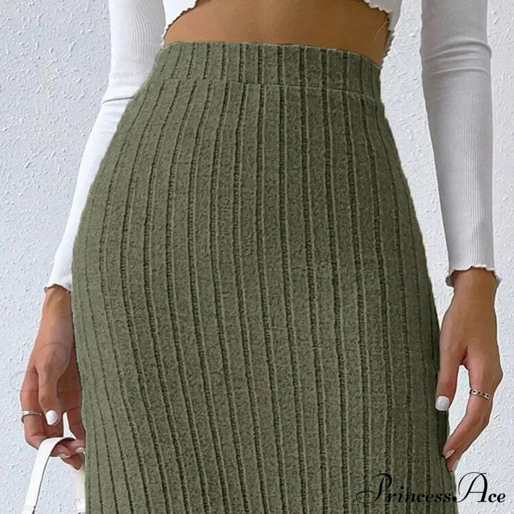 Casual High Waist Sexy Knitted Elegant Solid Long Autumn Winter Fashionable Skirt