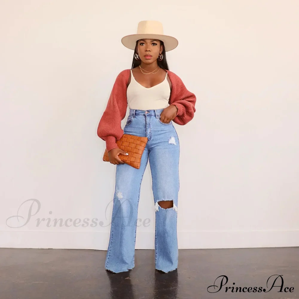 Casual High Waist Wide Leg Pants Loose Fashion Women’s Street Ripped Plus Size Mom Denim Trousers