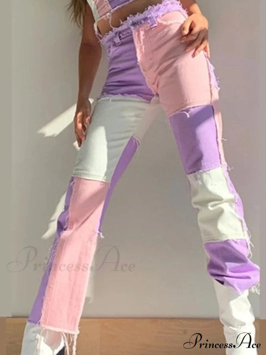 Casual Hip Hop High Waist Loose Straight Pants Pink / Xs