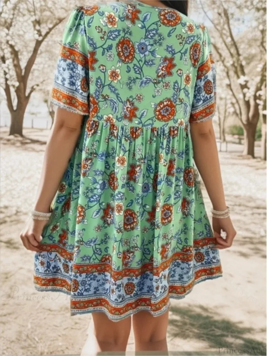 Casual Holiday Floral Print V-neck Short Sleeve Sundress oldfloraldress-250126