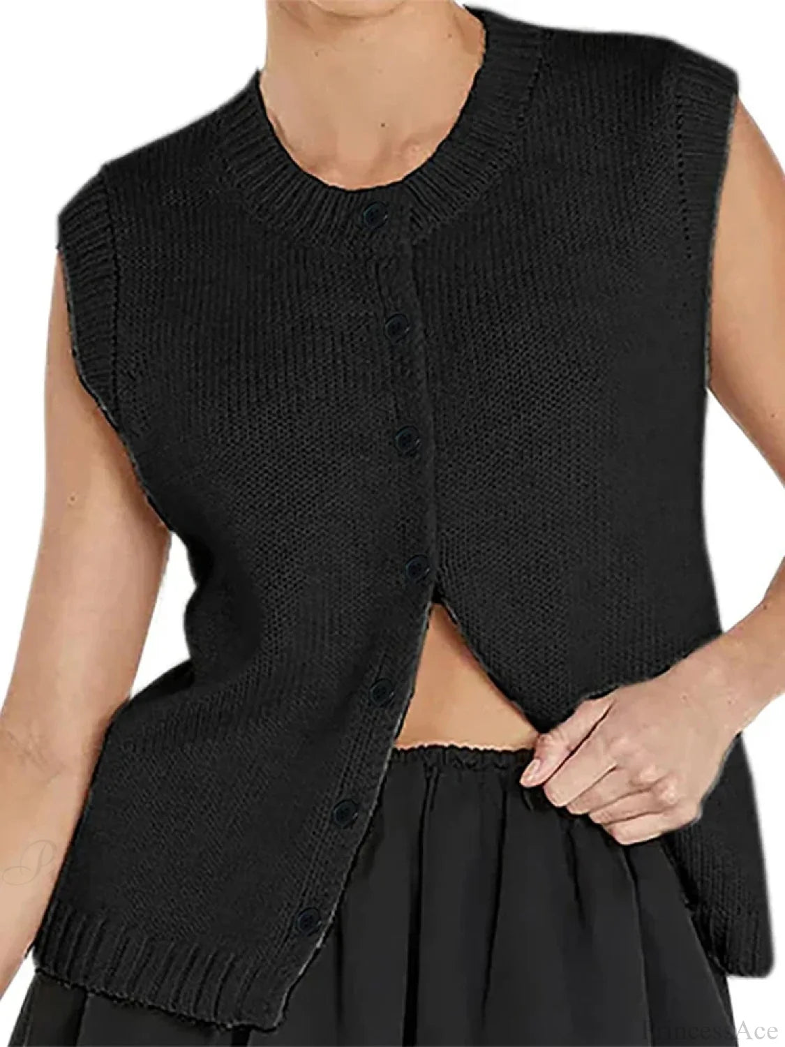 Casual Knit Tank Top Cardigan Black / S