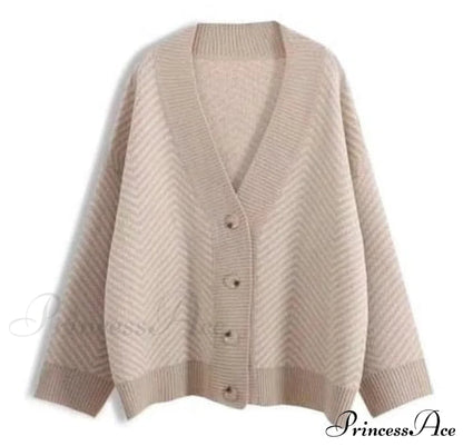 Casual Knitted Cardigan Oversize Button Front Contrast Stripe 1 / One Size