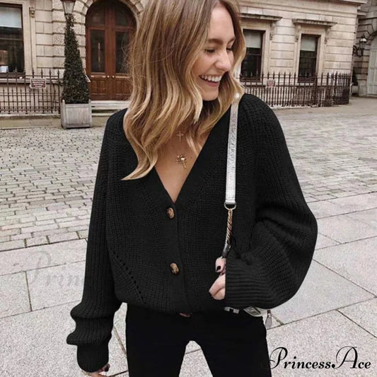 Casual Knitted Cardigans Sweater Fashion Loose Coat Black / One Size