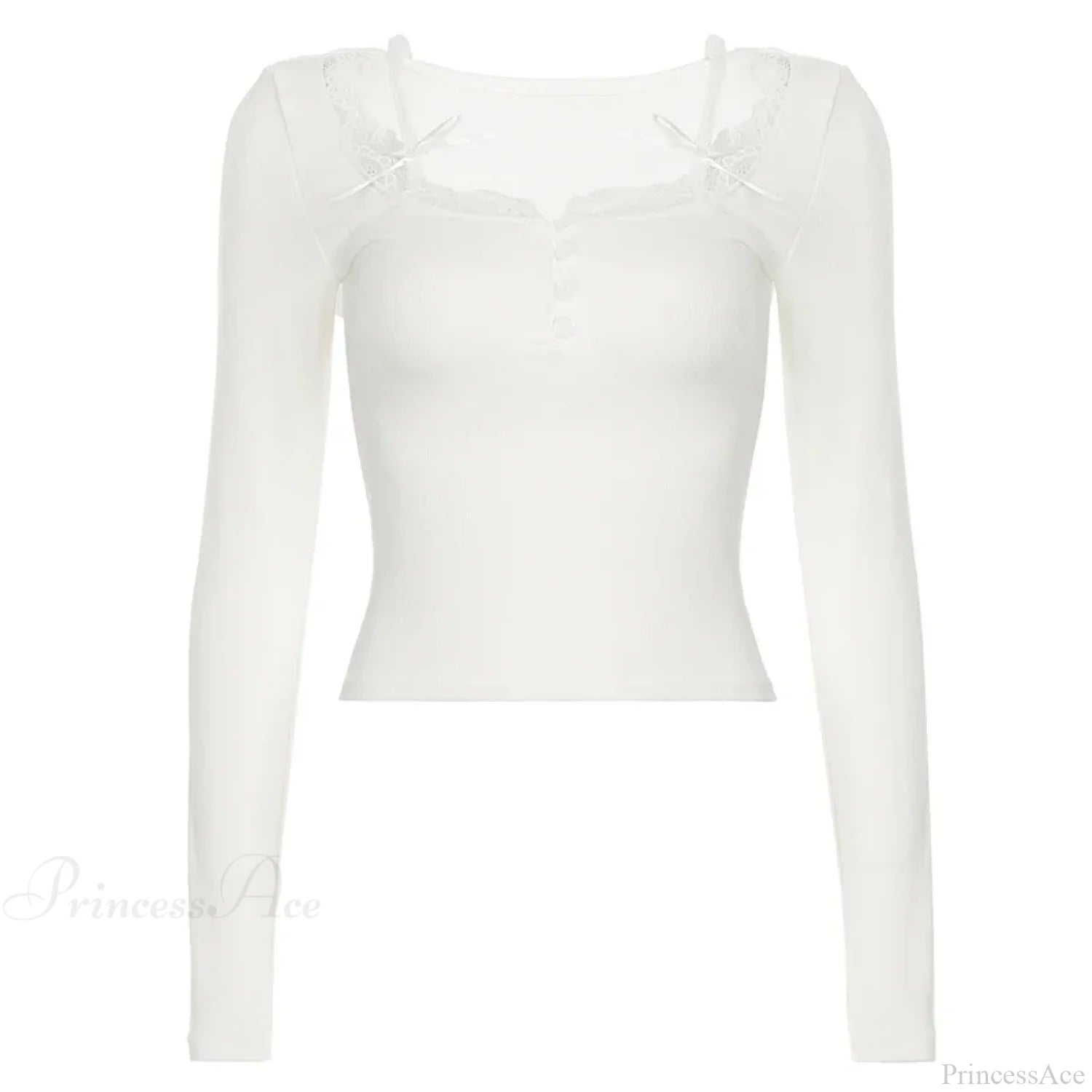 Casual Lace Trim Halter Slim Solid Square Collar Knit Top WHITE / S knittop-250126