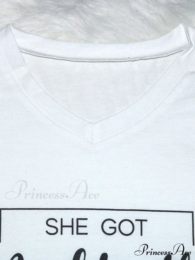 Casual Letter Graceful Print T-Shirt Tops