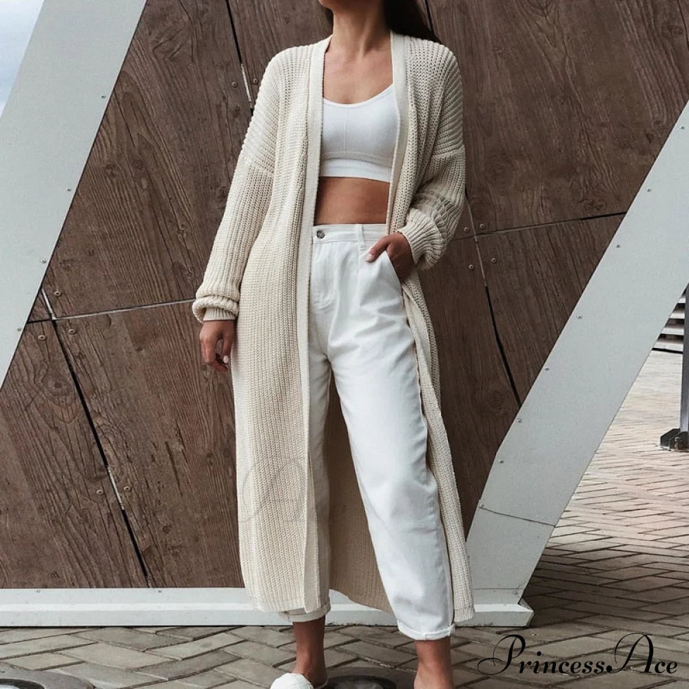 Casual Long Knitted Cardigan Women V-Neck Sweater