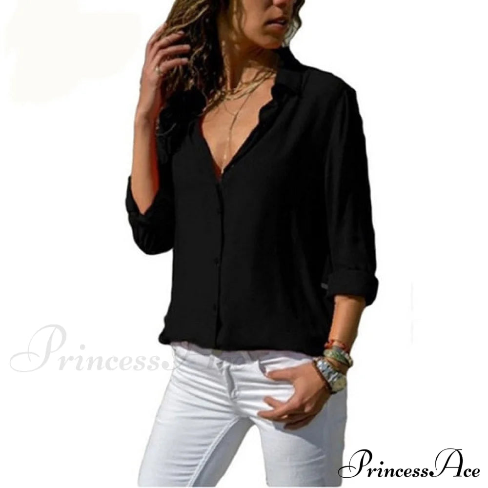 Casual Long Sleeve Elegant Shirt Black / S