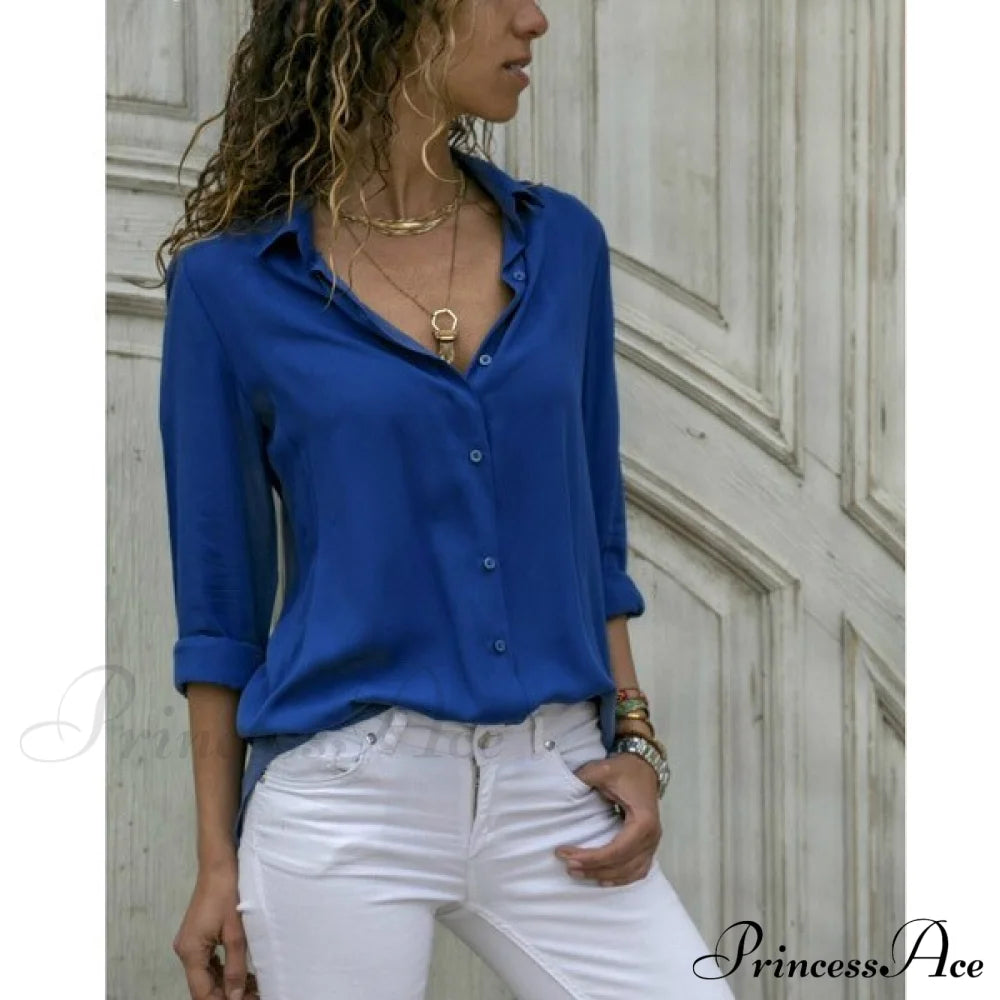 Casual Long Sleeve Elegant Shirt Deep Blue / S