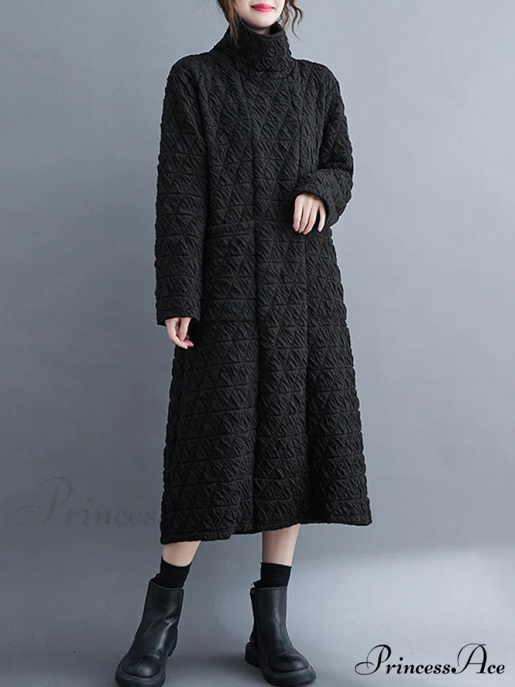 Casual Long Sleeves High-Low Modern Solid Color Maxi Dresses Black / M Solid-Dresses