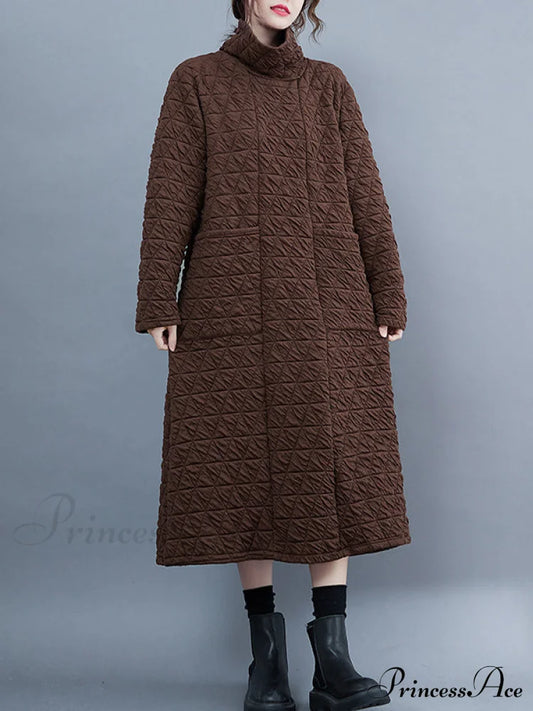 Casual Long Sleeves High-Low Modern Solid Color Maxi Dresses Coffee / M Solid-Dresses