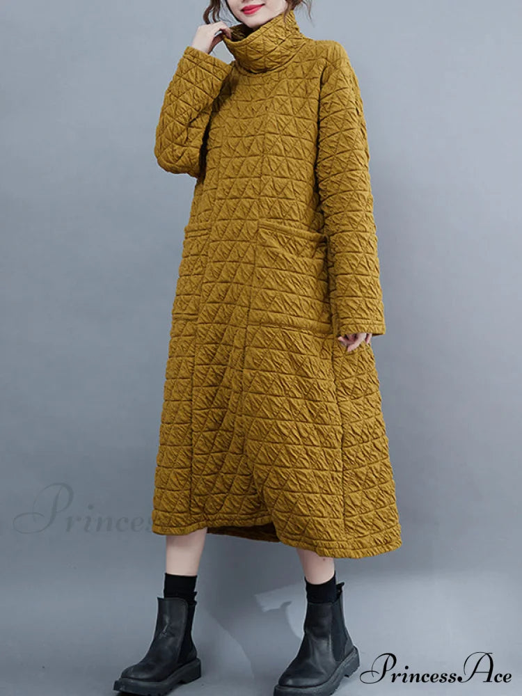 Casual Long Sleeves High-Low Modern Solid Color Maxi Dresses Ginger Yellow / M Solid-Dresses