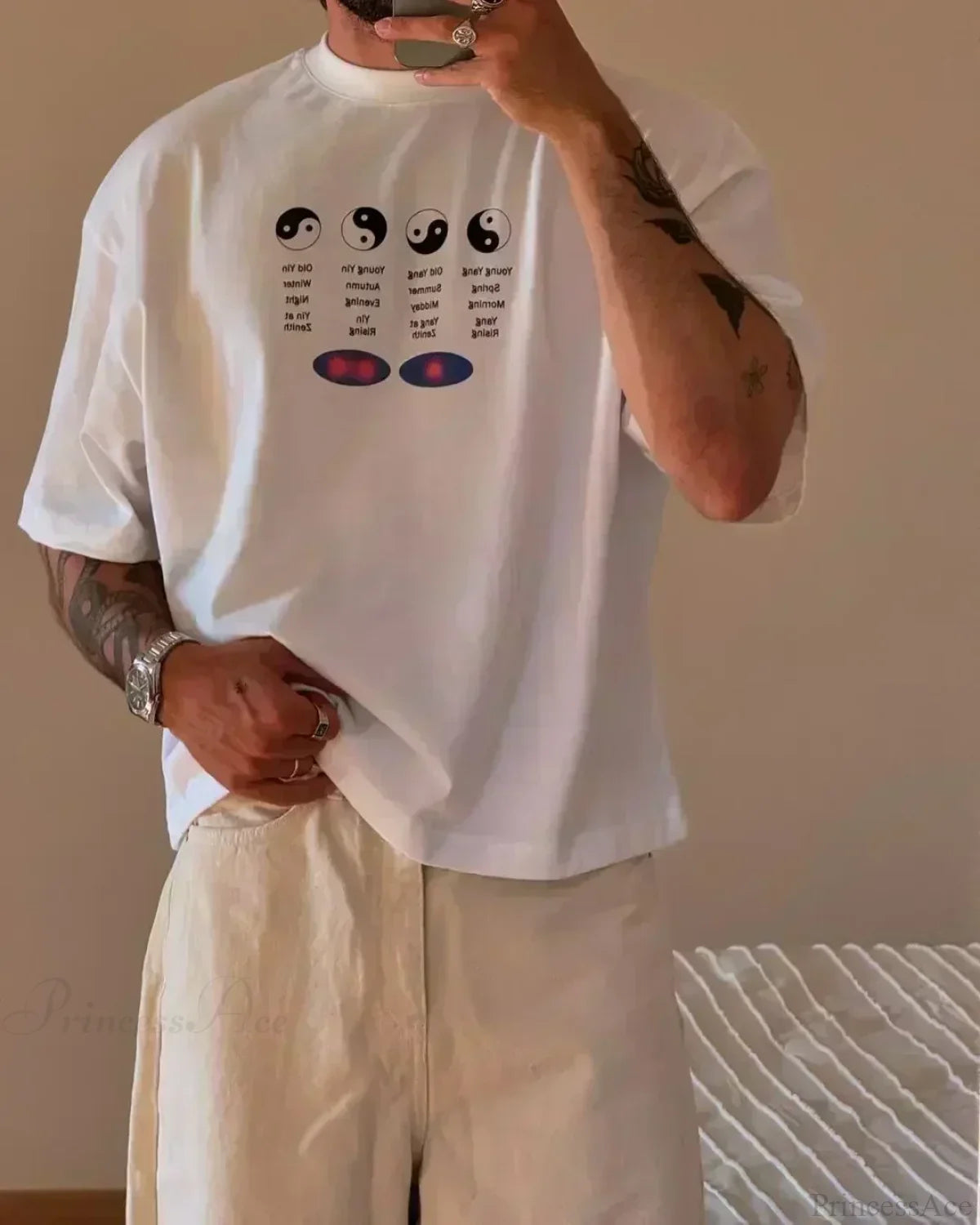 Casual Lotus Eyed Graphic T-shirt white4 / S t-shirt-250223