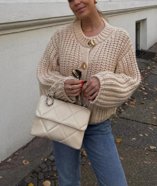 Casual O-Neck Long Sleeve Pocket Cardigan milky white / S cardiagn-250126