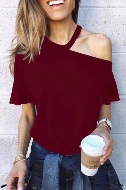 Casual Off-Shoulder Tee S / Red Tops