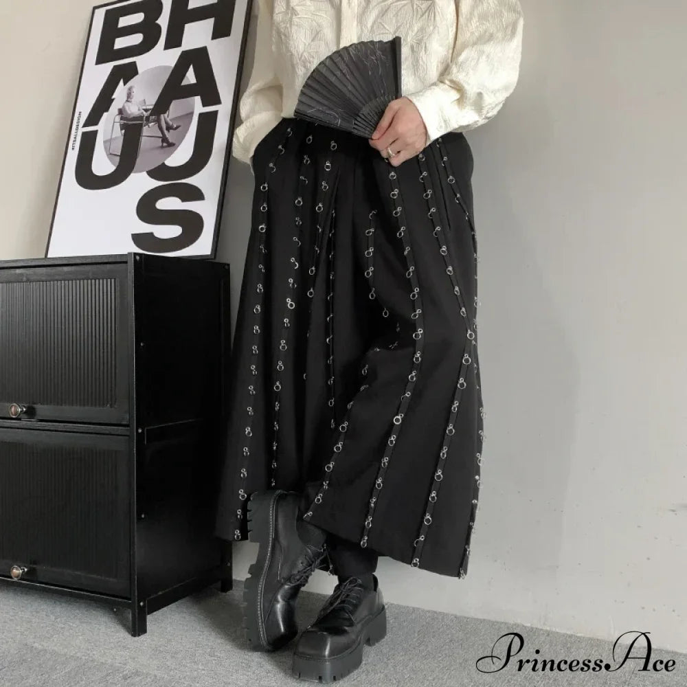 Casual Pants Men Metal Button Patchwork Wide Leg Halloween