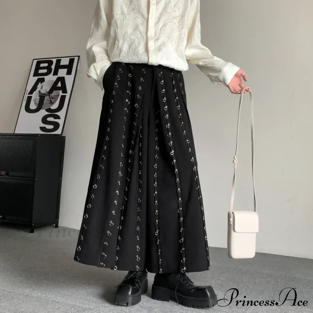 Casual Pants Men Metal Button Patchwork Wide Leg Halloween